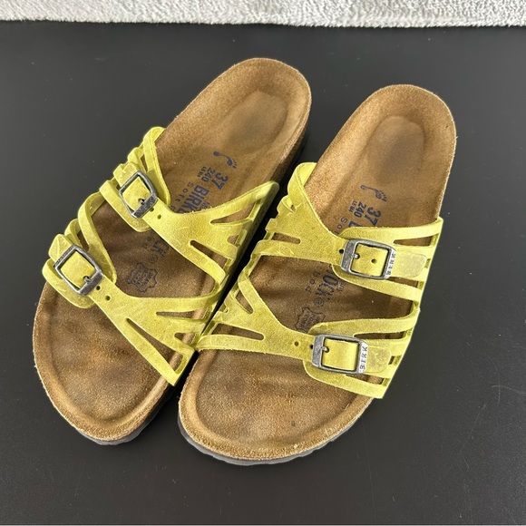 BIRKENSTOCK Granada Soft Footbed Lime Green Suede Leather Sandals Size 37 US 6 - Picture 9 of 9